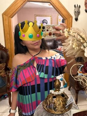 Express Multicolor Off-Shoulder Stripe Top - Pink Blue Green Black
